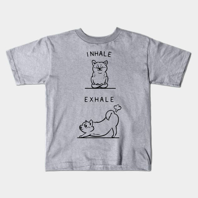 Inhale Exhale Shiba Inu Kids T-Shirt by huebucket